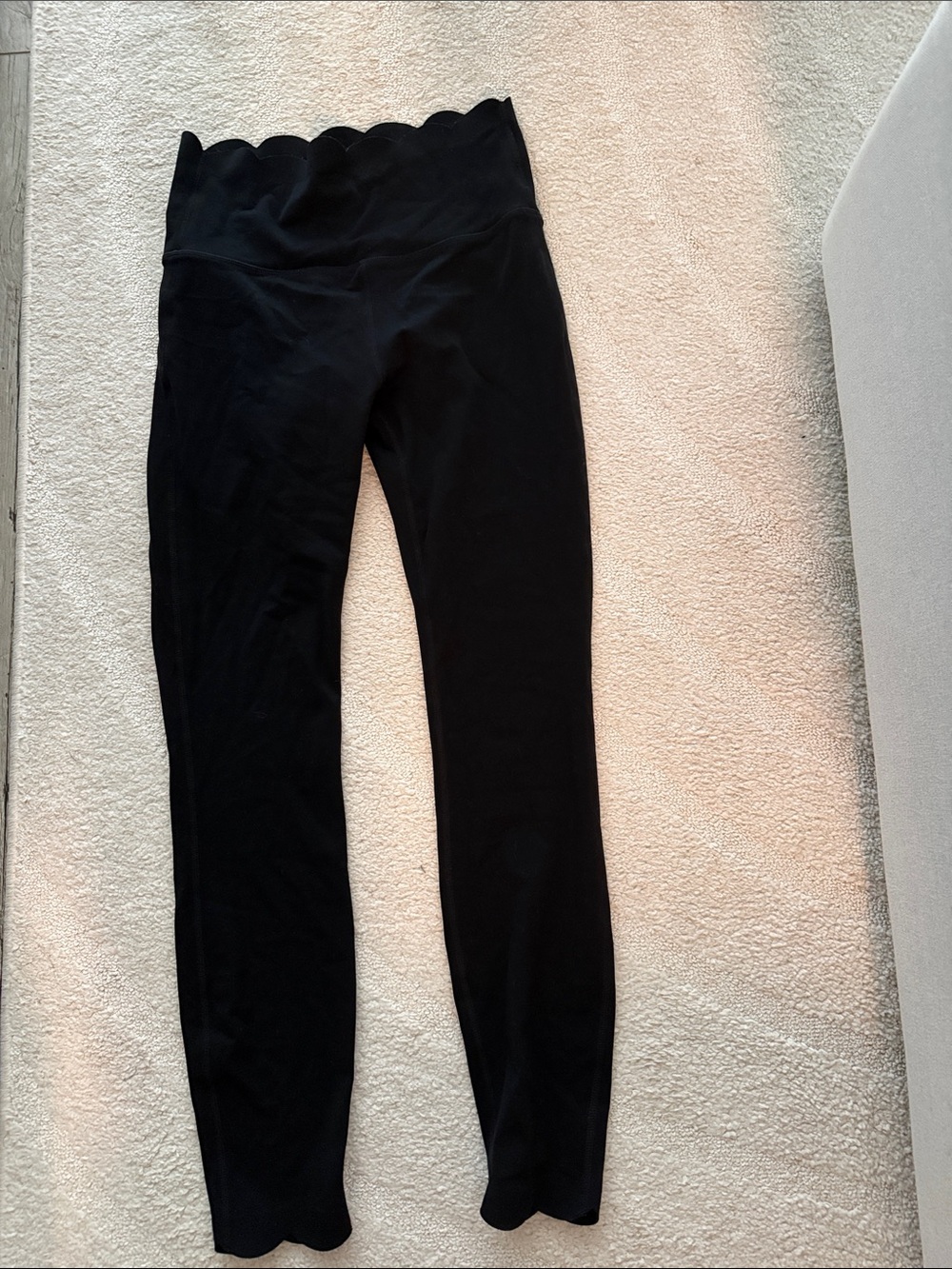 Scallop Waist Black Leggings for Women